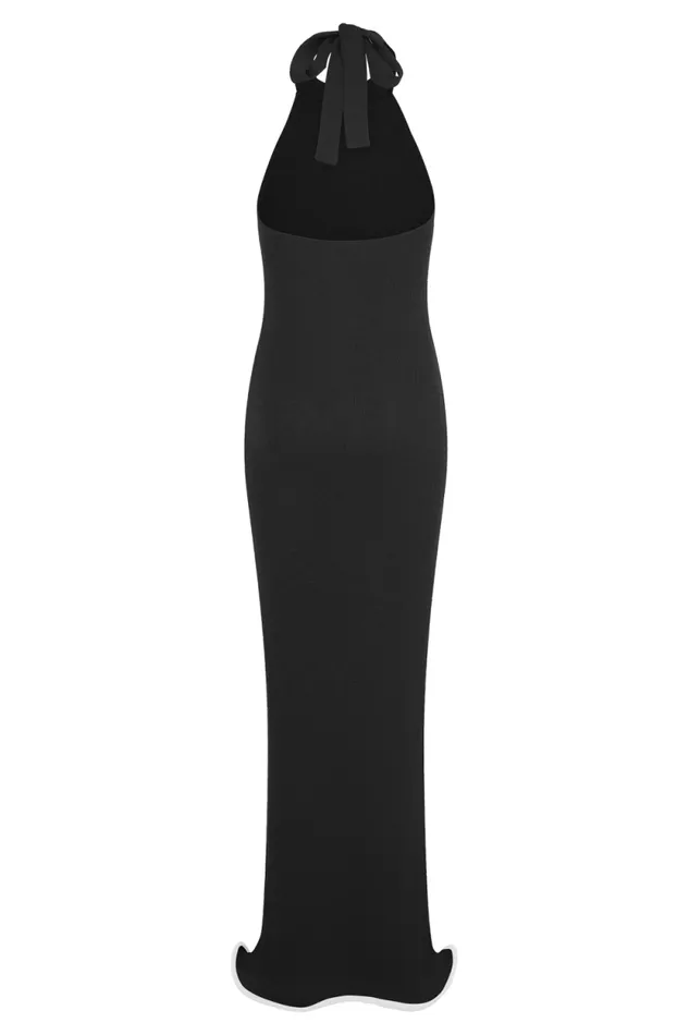 Women Meshki Dresses Melodie Halter Knit Maxi Dress 8211 BlackWhite