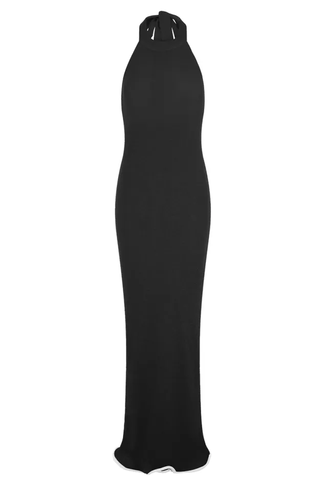 Women Meshki Dresses Melodie Halter Knit Maxi Dress 8211 BlackWhite