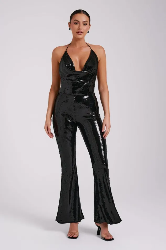 Women Meshki Dresses Nathalie Sequin Cowl Bodysuit 8211 Black