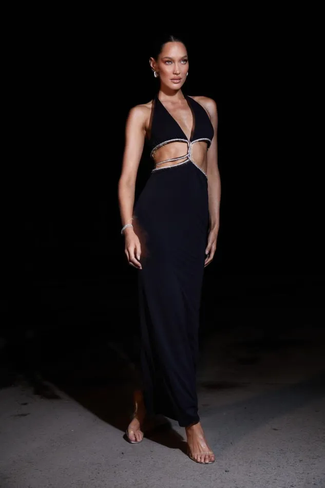 Women Meshki Dresses Nicha Diamante Cut Out Maxi Dress 8211 Black