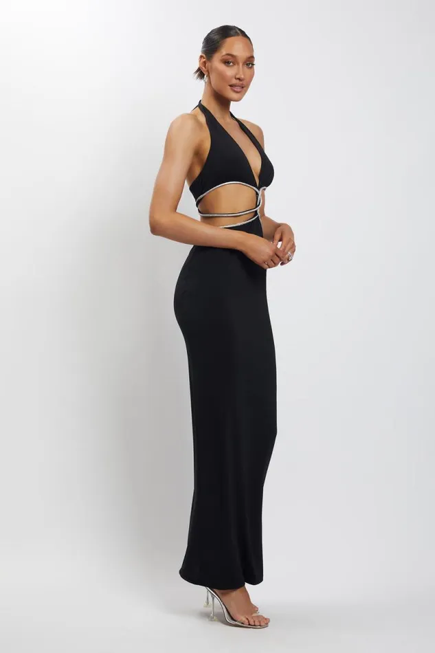 Women Meshki Dresses Nicha Diamante Cut Out Maxi Dress 8211 Black