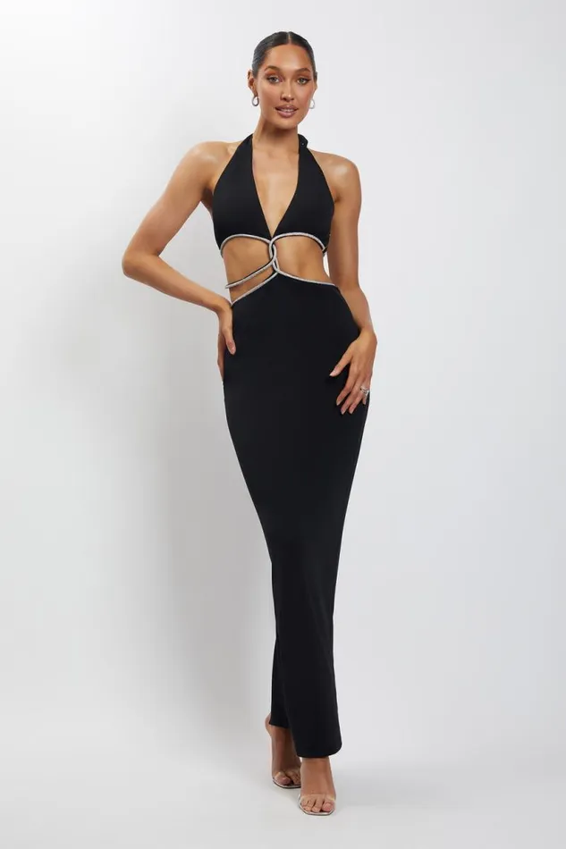 Women Meshki Dresses Nicha Diamante Cut Out Maxi Dress 8211 Black