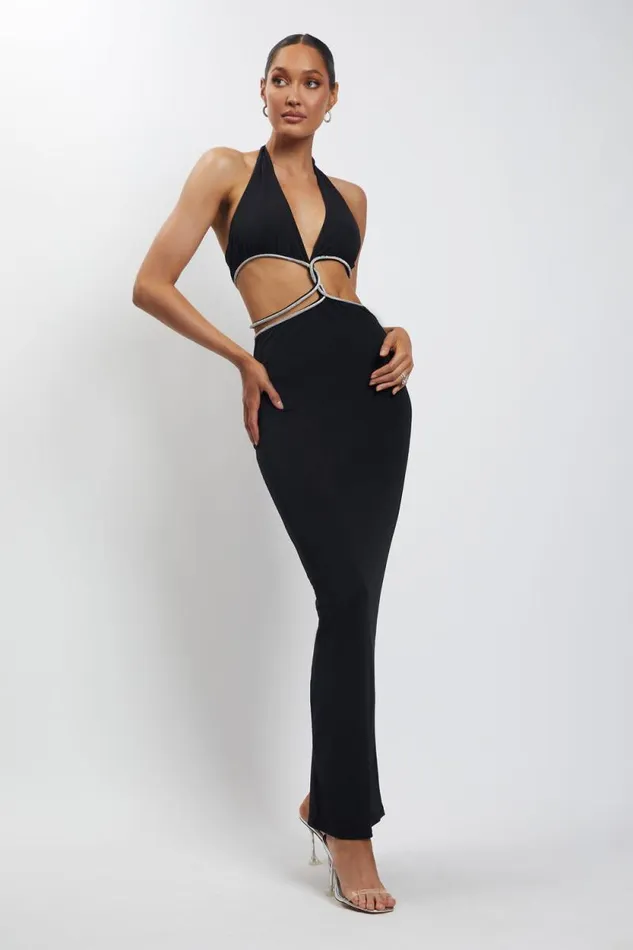 Women Meshki Dresses Nicha Diamante Cut Out Maxi Dress 8211 Black