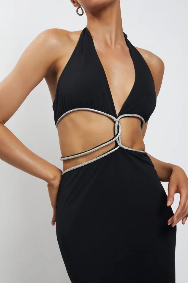 Women Meshki Dresses Nicha Diamante Cut Out Maxi Dress 8211 Black