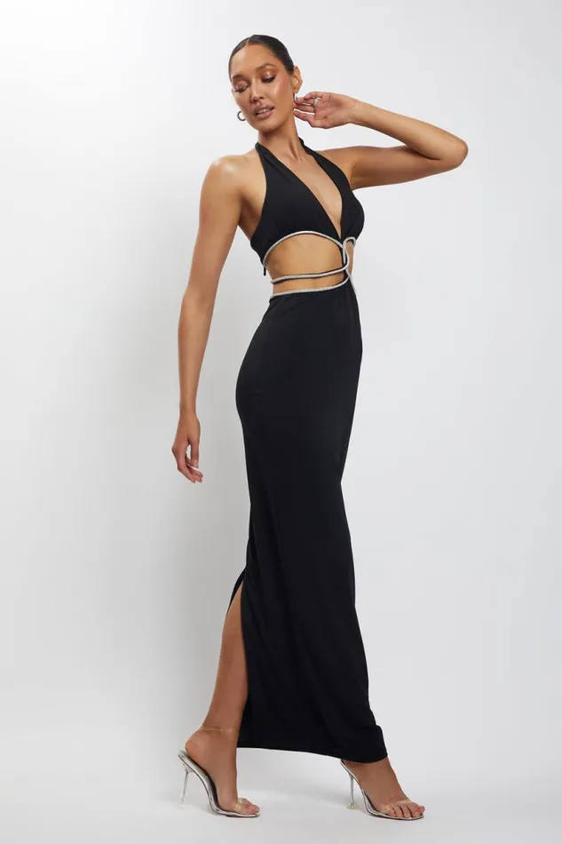 Women Meshki Dresses Nicha Diamante Cut Out Maxi Dress 8211 Black