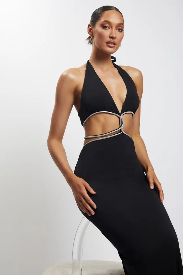 Women Meshki Dresses Nicha Diamante Cut Out Maxi Dress 8211 Black