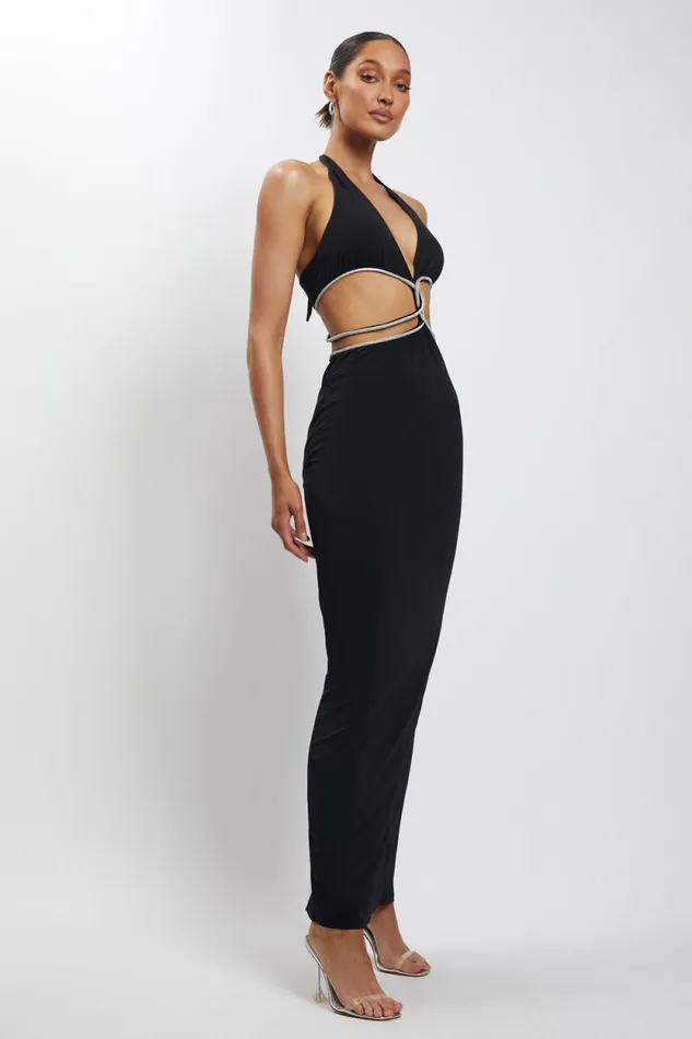 Women Meshki Dresses Nicha Diamante Cut Out Maxi Dress 8211 Black