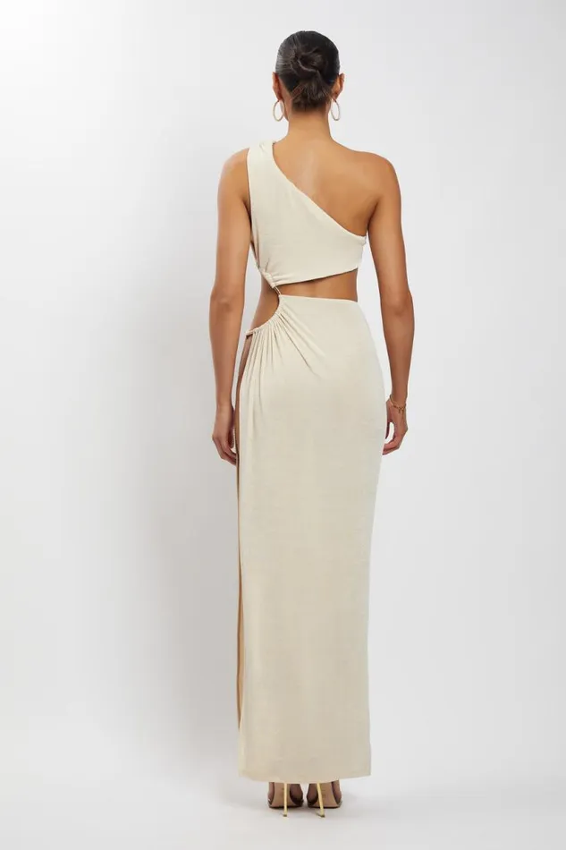 Women Meshki Dresses Paige Ruched Side Cut Out Maxi Dress 8211 Nude