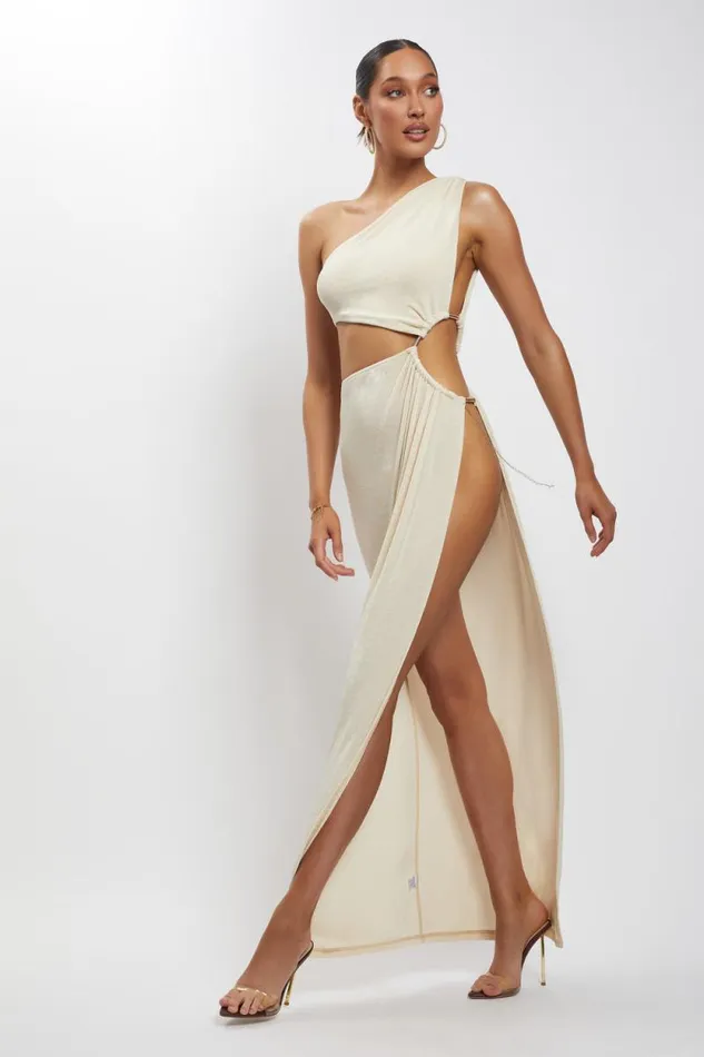 Women Meshki Dresses Paige Ruched Side Cut Out Maxi Dress 8211 Nude