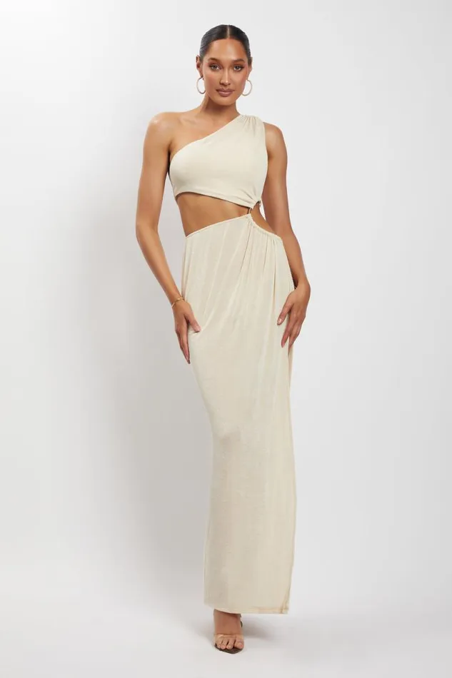 Women Meshki Dresses Paige Ruched Side Cut Out Maxi Dress 8211 Nude