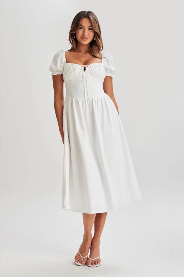 Women Meshki Dresses Rosalind Puff Sleeve Midi Dress 8211 White
