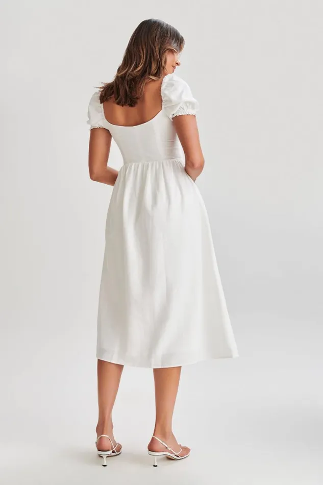Women Meshki Dresses Rosalind Puff Sleeve Midi Dress 8211 White