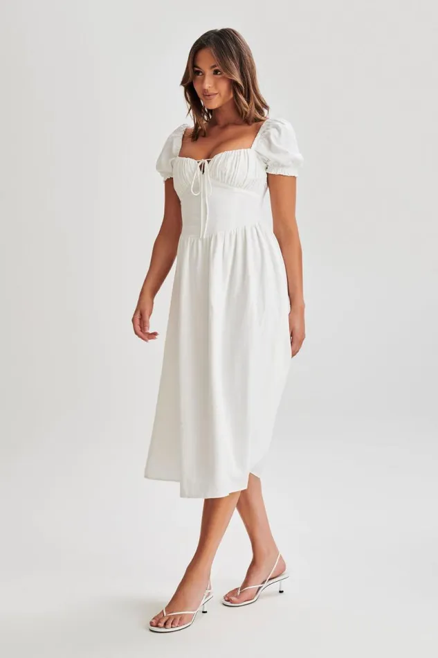 Women Meshki Dresses Rosalind Puff Sleeve Midi Dress 8211 White