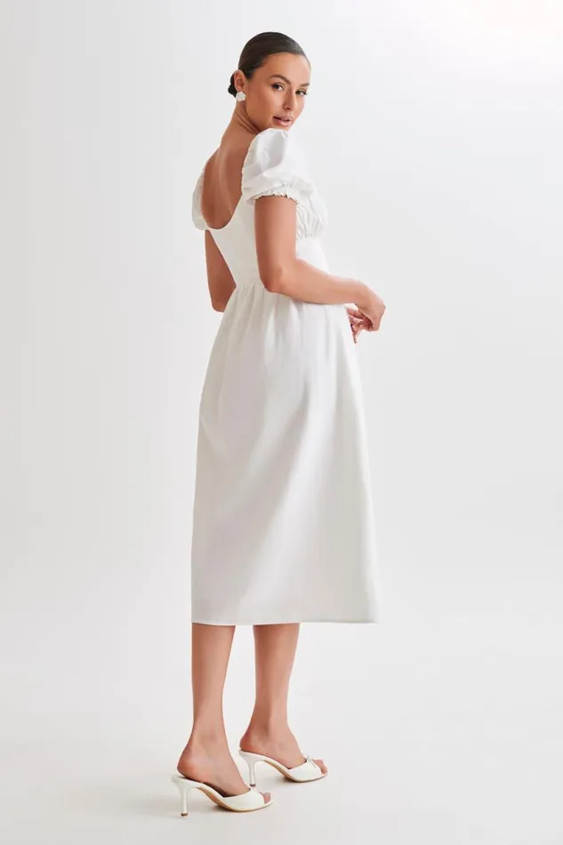 Women Meshki Dresses Rosalind Puff Sleeve Midi Dress 8211 White