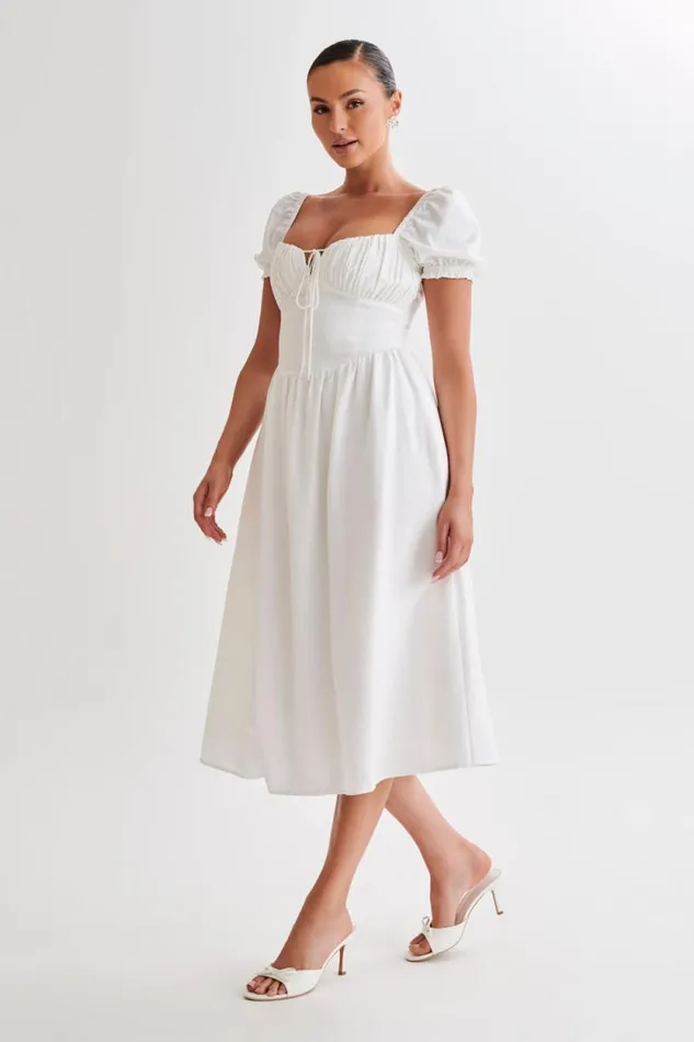 Women Meshki Dresses Rosalind Puff Sleeve Midi Dress 8211 White