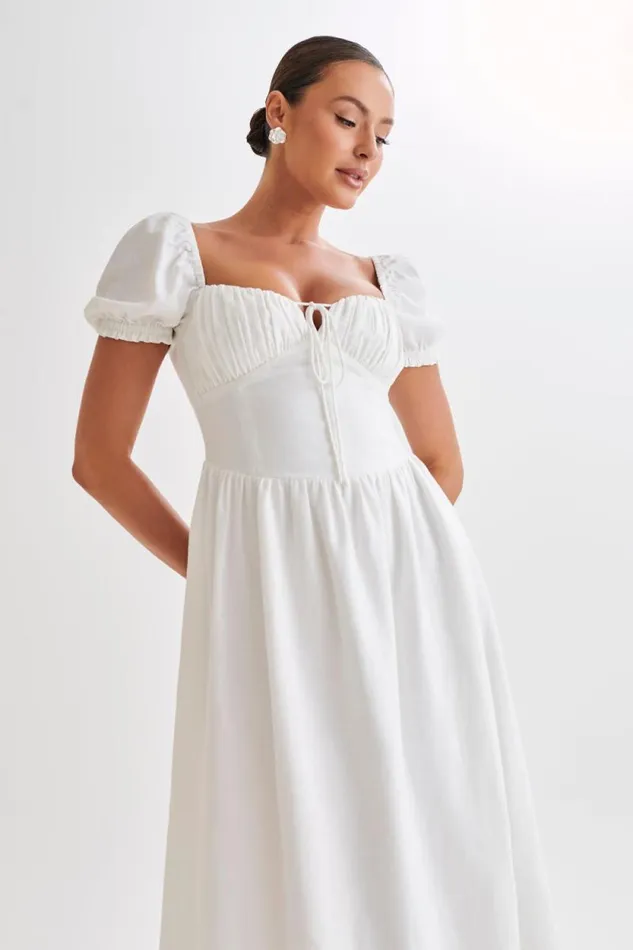 Women Meshki Dresses Rosalind Puff Sleeve Midi Dress 8211 White