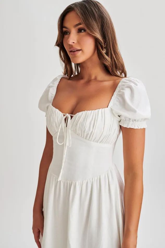 Women Meshki Dresses Rosalind Puff Sleeve Midi Dress 8211 White