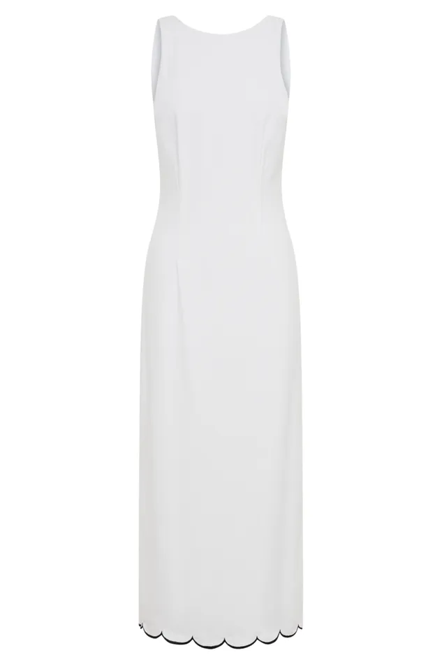 Women Meshki Dresses Sofiane Scalloped Linen Midi Dress 8211 Ivory