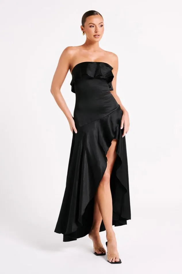 Women Meshki Dresses Sulianna Strapless Ruffle Midi Dress 8211 Black