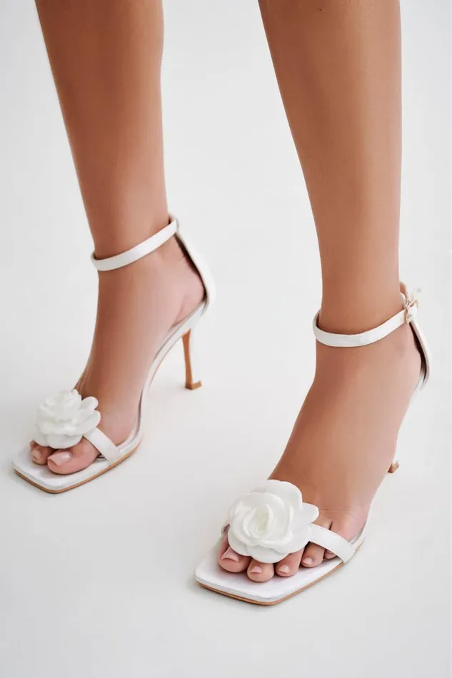 Women Meshki Shoes Lara Rose Satin Heel 8211 White