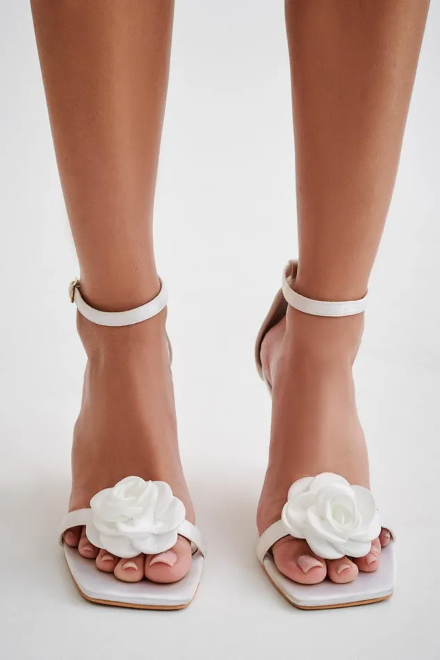 Women Meshki Shoes Lara Rose Satin Heel 8211 White