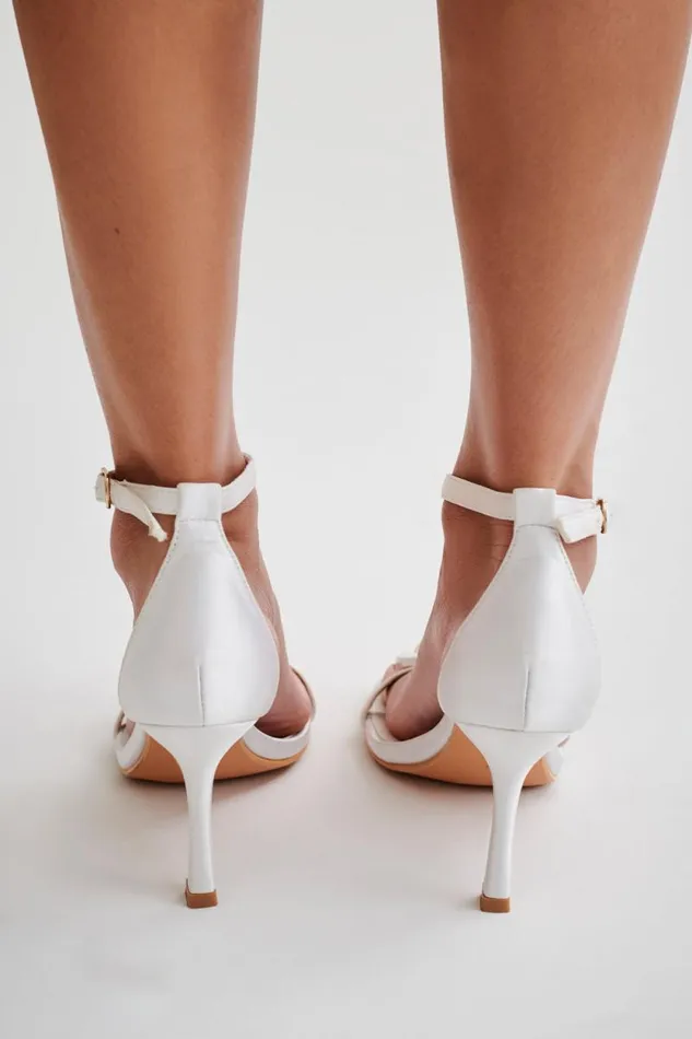 Women Meshki Shoes Lara Rose Satin Heel 8211 White