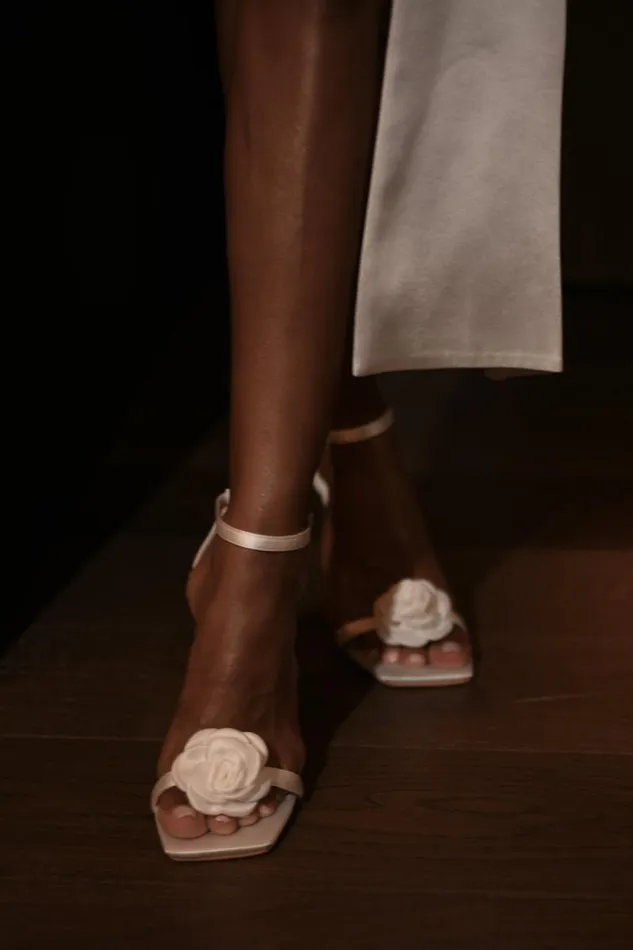 Women Meshki Shoes Lara Rose Satin Heel 8211 White