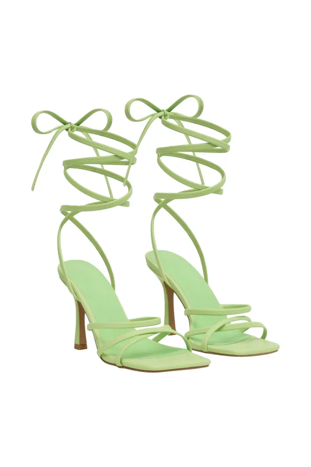Women Meshki Shoes Milly Faux Leather Wrap Around Heels 8211 Lime Green