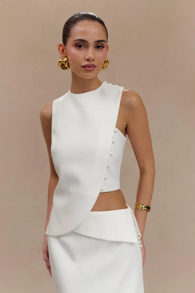Women Meshki Tops Astrid Asymmetric Sleeveless Suiting Top 8211 White