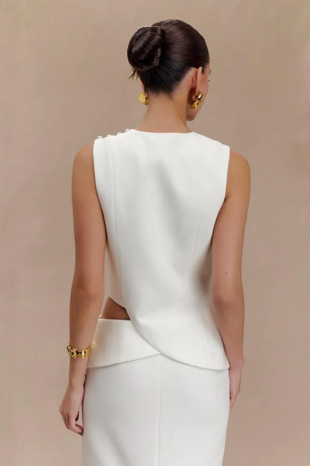 Women Meshki Tops Astrid Asymmetric Sleeveless Suiting Top 8211 White