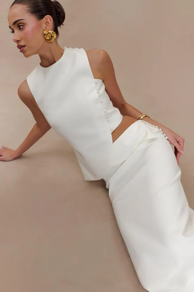 Women Meshki Tops Astrid Asymmetric Sleeveless Suiting Top 8211 White