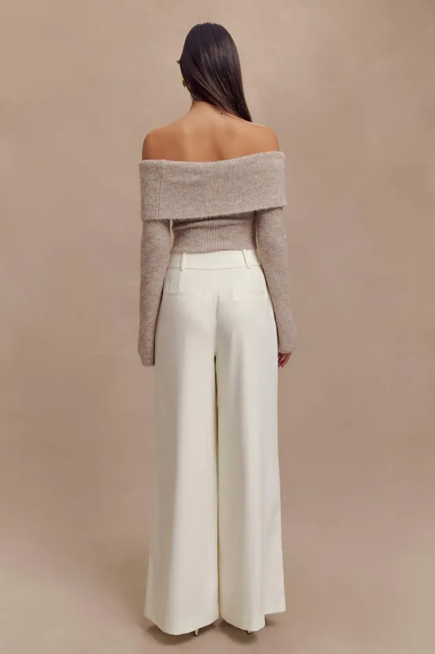 Women Meshki Tops Baxter Off Shoulder Fluffy Knit Top 8211 Taupe