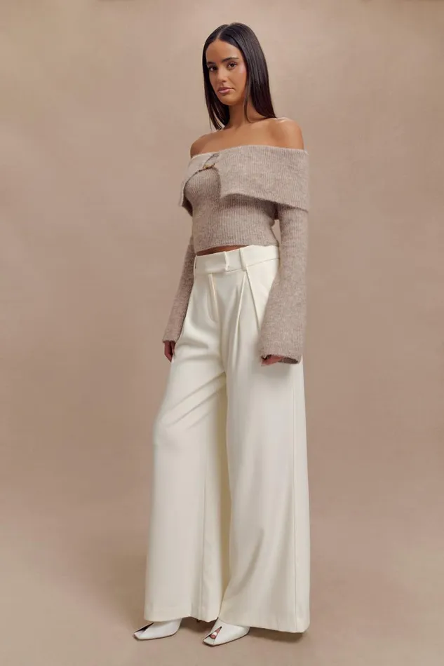 Women Meshki Tops Baxter Off Shoulder Fluffy Knit Top 8211 Taupe