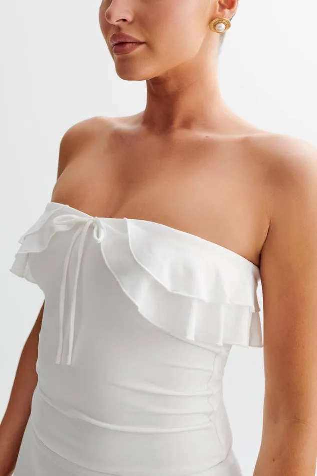 Women Meshki Tops Bea Strapless Slinky Ruffle Top 8211 White