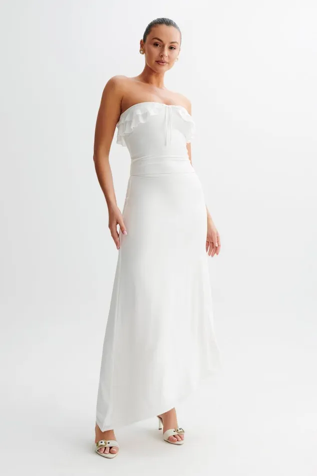 Women Meshki Tops Bea Strapless Slinky Ruffle Top 8211 White