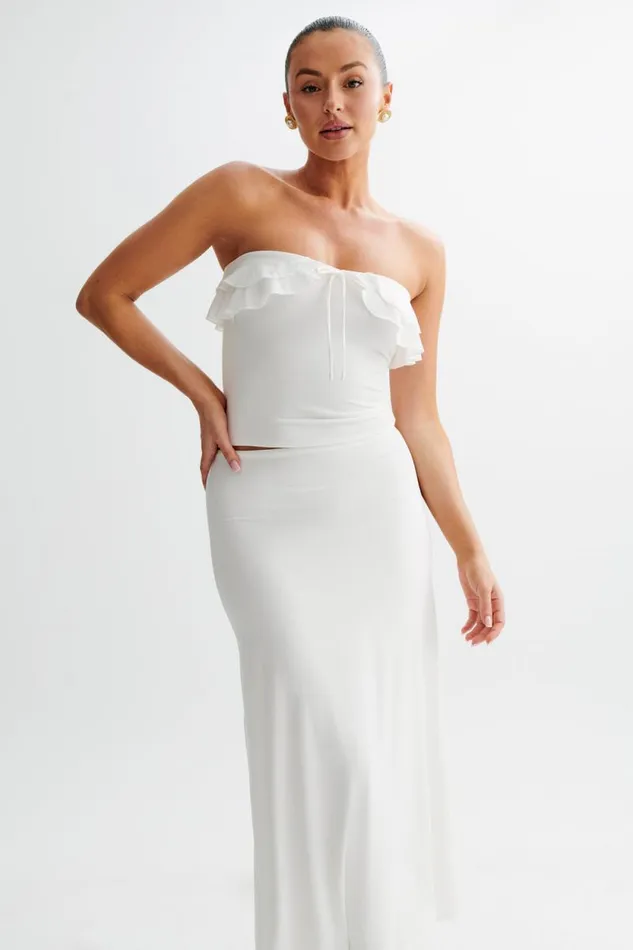 Women Meshki Tops Bea Strapless Slinky Ruffle Top 8211 White