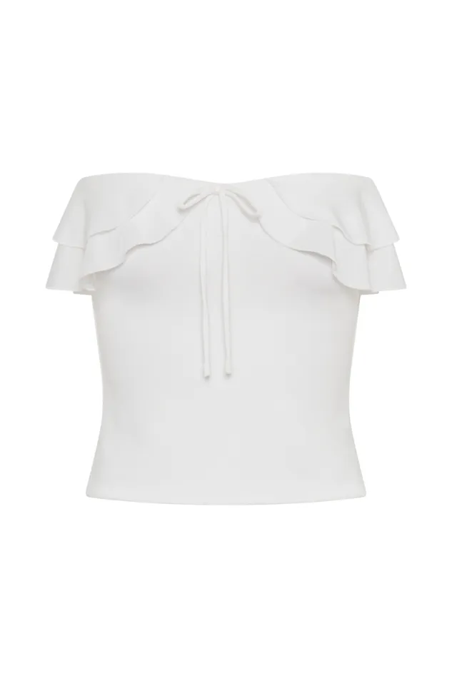 Women Meshki Tops Bea Strapless Slinky Ruffle Top 8211 White