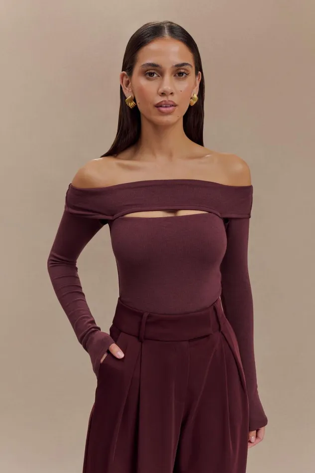 Women Meshki Tops Briah Cut Out Modal Long Sleeve Top 8211 Mahogany