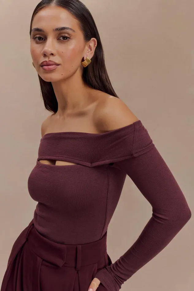 Women Meshki Tops Briah Cut Out Modal Long Sleeve Top 8211 Mahogany