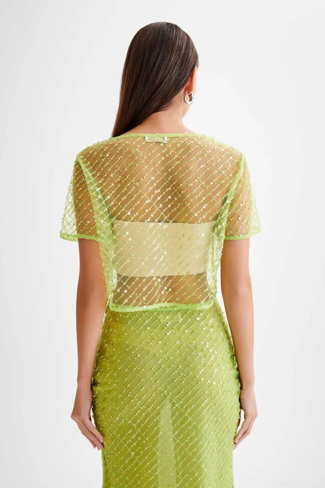 Women Meshki Tops Brynne Sequin Short Sleeve Top 8211 Parakeet Green