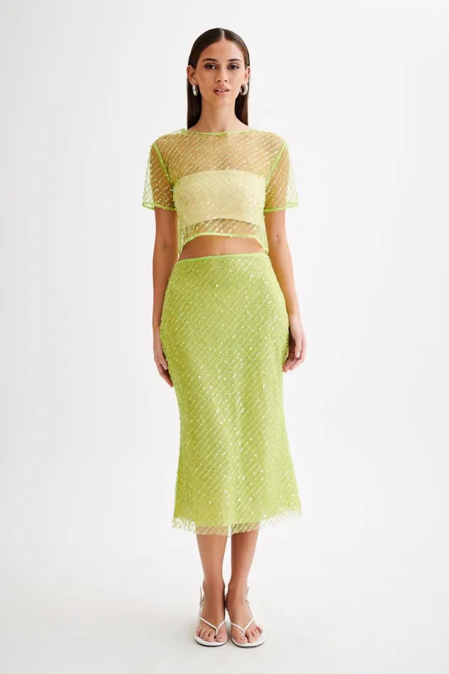 Women Meshki Tops Brynne Sequin Short Sleeve Top 8211 Parakeet Green
