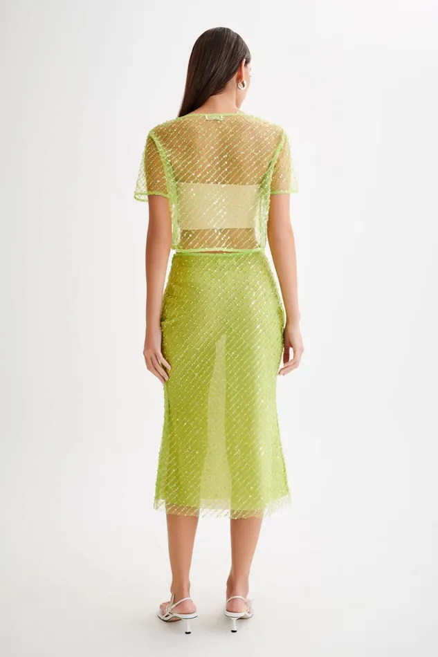 Women Meshki Tops Brynne Sequin Short Sleeve Top 8211 Parakeet Green