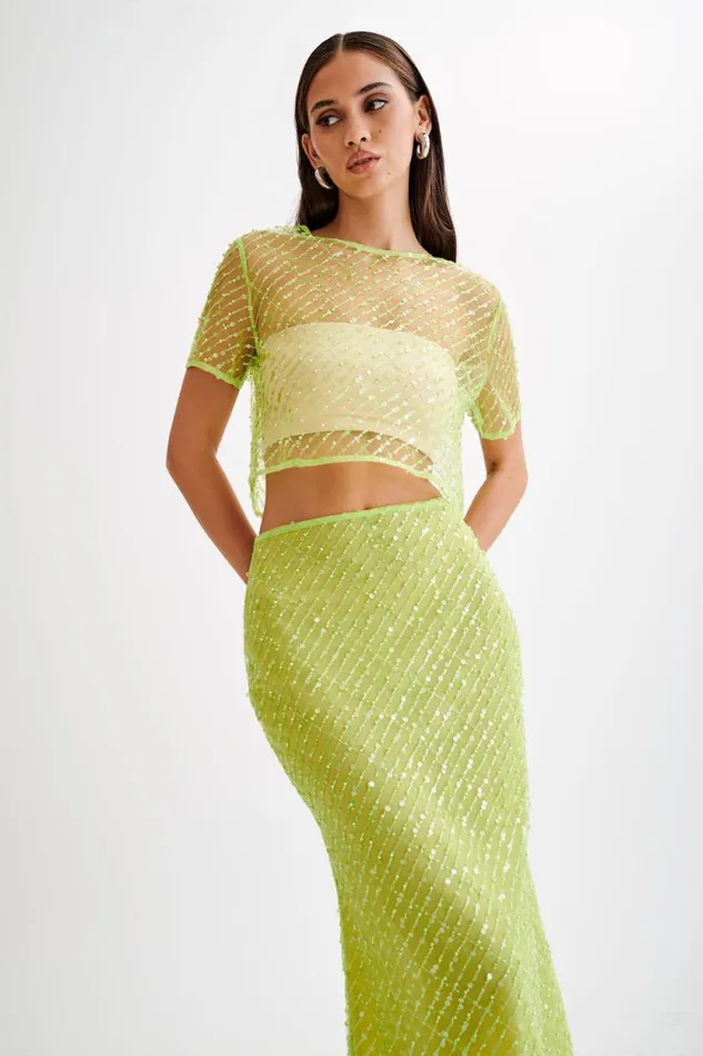 Women Meshki Tops Brynne Sequin Short Sleeve Top 8211 Parakeet Green