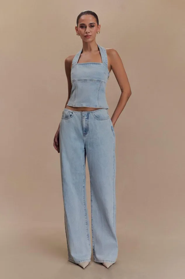 Women Meshki Tops Caitlin Mid Rise Denim Flare Jeans 8211 Light Blue