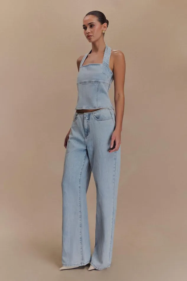 Women Meshki Tops Caitlin Mid Rise Denim Flare Jeans 8211 Light Blue