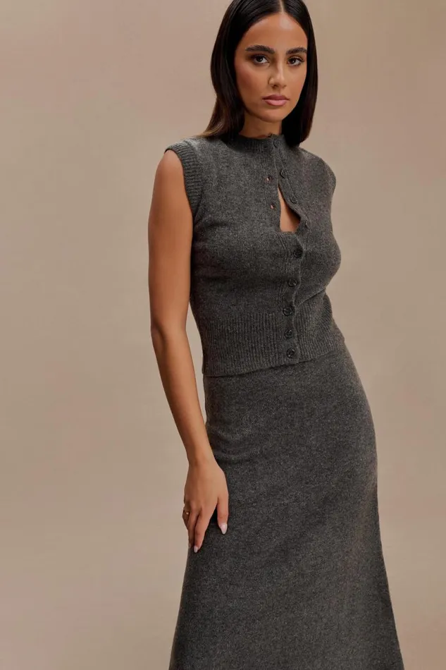 Women Meshki Tops Dionne Sleeveless Knit Vest 8211 Charcoal Marle