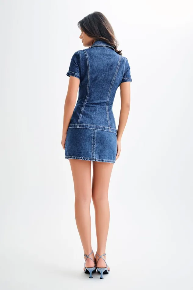 Women Meshki Tops Ellie Denim Short Sleeve Top 8211 Dark Blue