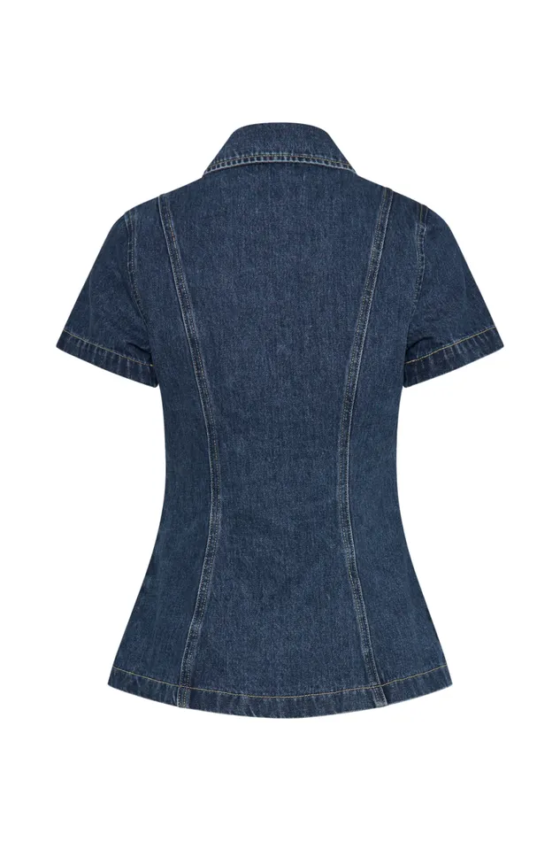 Women Meshki Tops Ellie Denim Short Sleeve Top 8211 Dark Blue