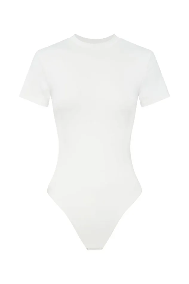 Women Meshki Tops Francesca Crew Neck Short Sleeve Bodysuit 8211 White