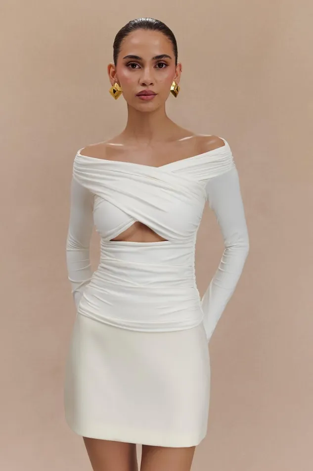 Women Meshki Tops Jaden Off Shoulder Recycled Nylon Top 8211 Ivory
